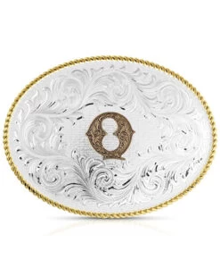 Montana Silversmiths Classic Western Oval Two-Tone Initial Belt Buckle - Q