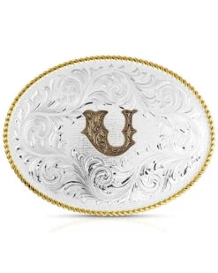 Montana Silversmiths Classic Western Oval Two-Tone Initial Belt Buckle - U