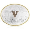 Montana Silversmiths Classic Western Oval Two-Tone Initial Belt Buckle - V -Western Cowboy World 2000396063 040 P1