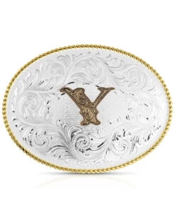 Montana Silversmiths Classic Western Oval Two-Tone Initial Belt Buckle - Y