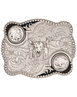 Montana Silversmiths Men's Antiqued Buffalo Nickel And Skull Buckle