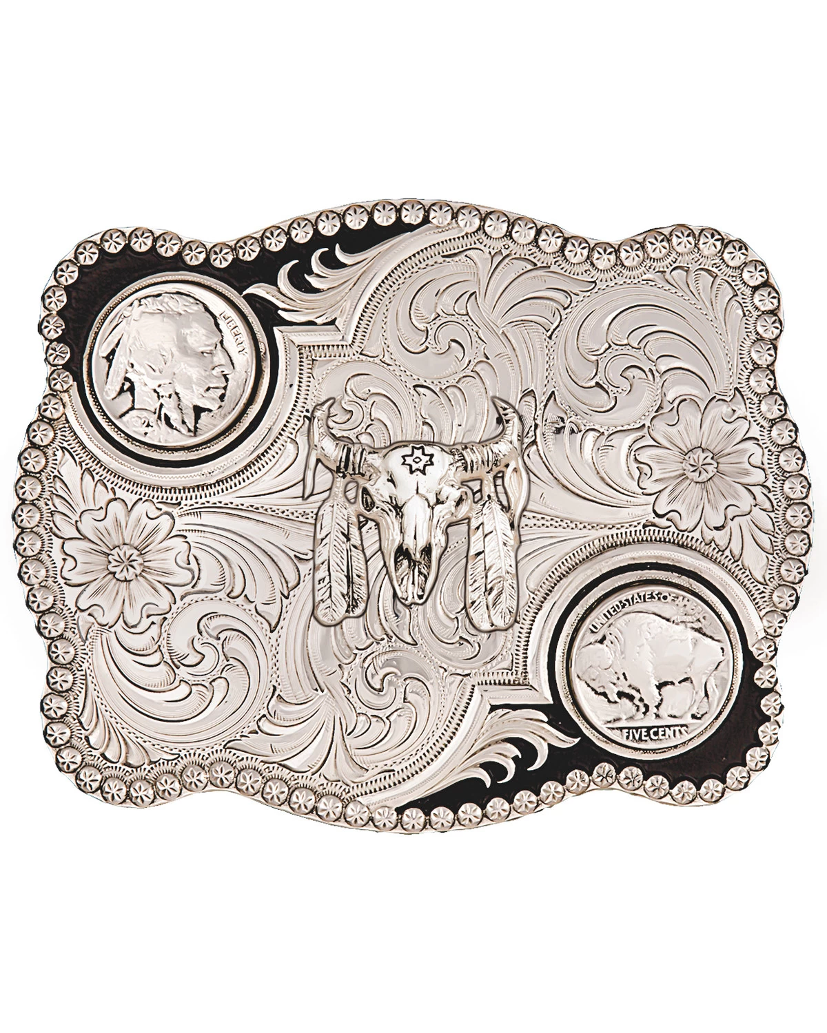 Montana Silversmiths Men's Antiqued Buffalo Nickel And Skull Buckle 3 Montana Silversmiths Men's Antiqued Buffalo Nickel And Skull Buckle