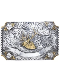 AndWest Men's Floral Elk Two-Tone Belt Buckle