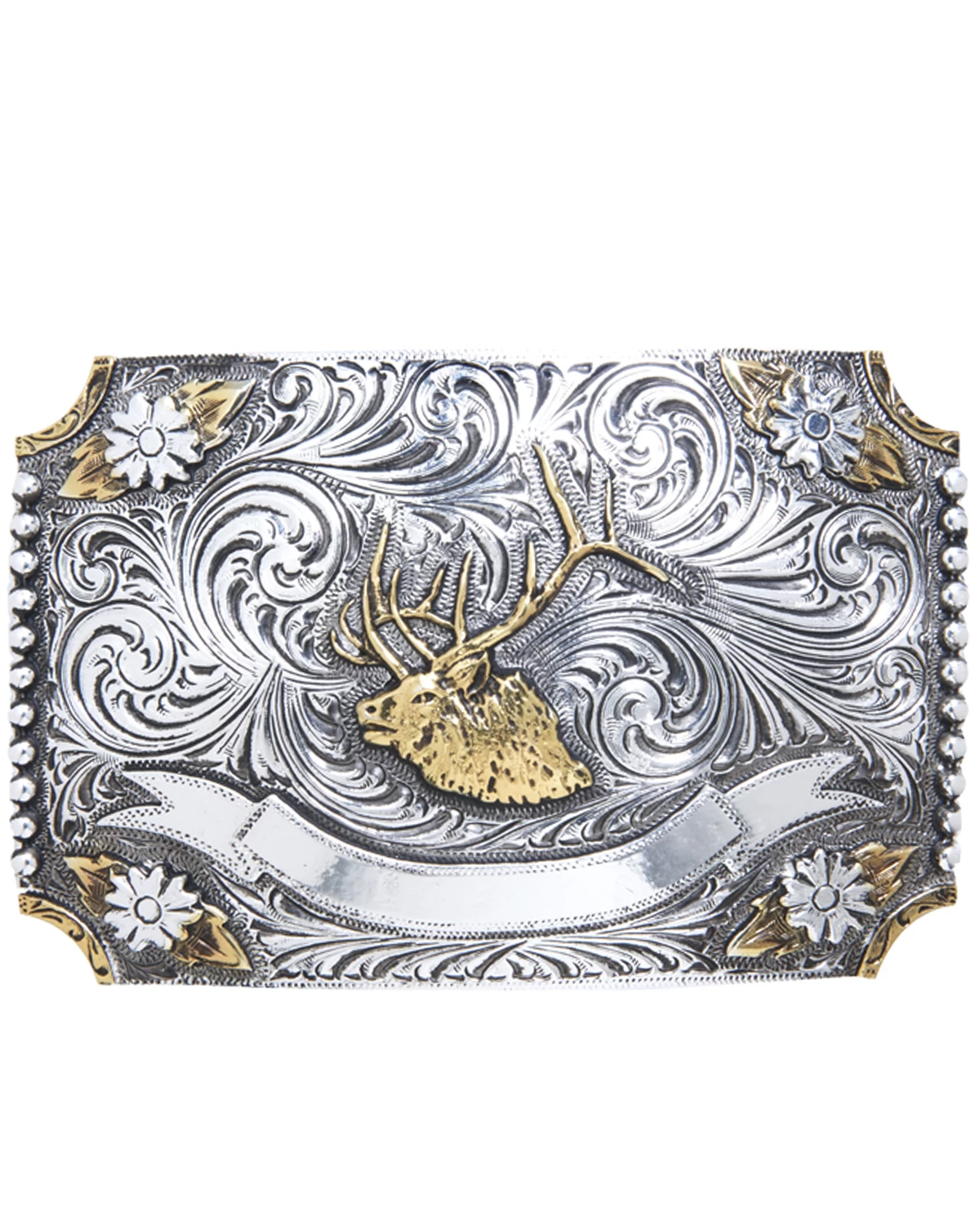 AndWest Men's Floral Elk Two-Tone Belt Buckle 3 AndWest Men's Floral Elk Two-Tone Belt Buckle