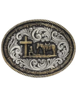 Montana Silversmiths Two-Tone Classic Impressions Christian Cowboy Attitude Belt Buckle