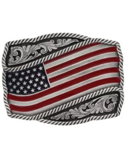Montana Silversmiths Men's Classic Painted Waving Flag Buckle